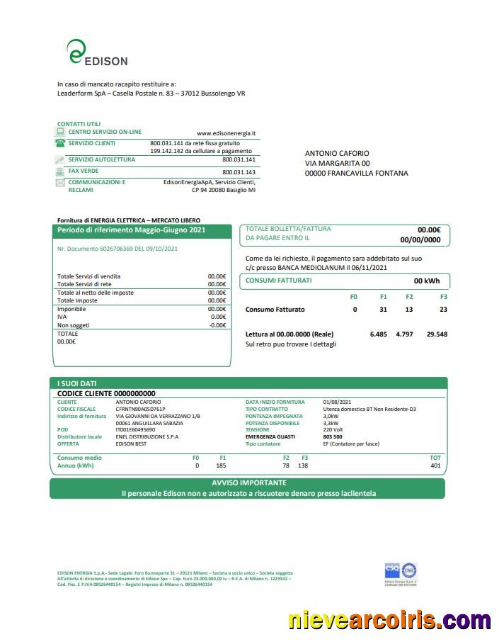 Italy Edison utility bill good for address prove